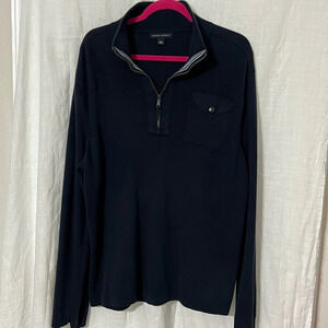 Banana Republic Sweater Men's XL NavyBlue Mock Neck 1/4 Zip Pullover Lon…